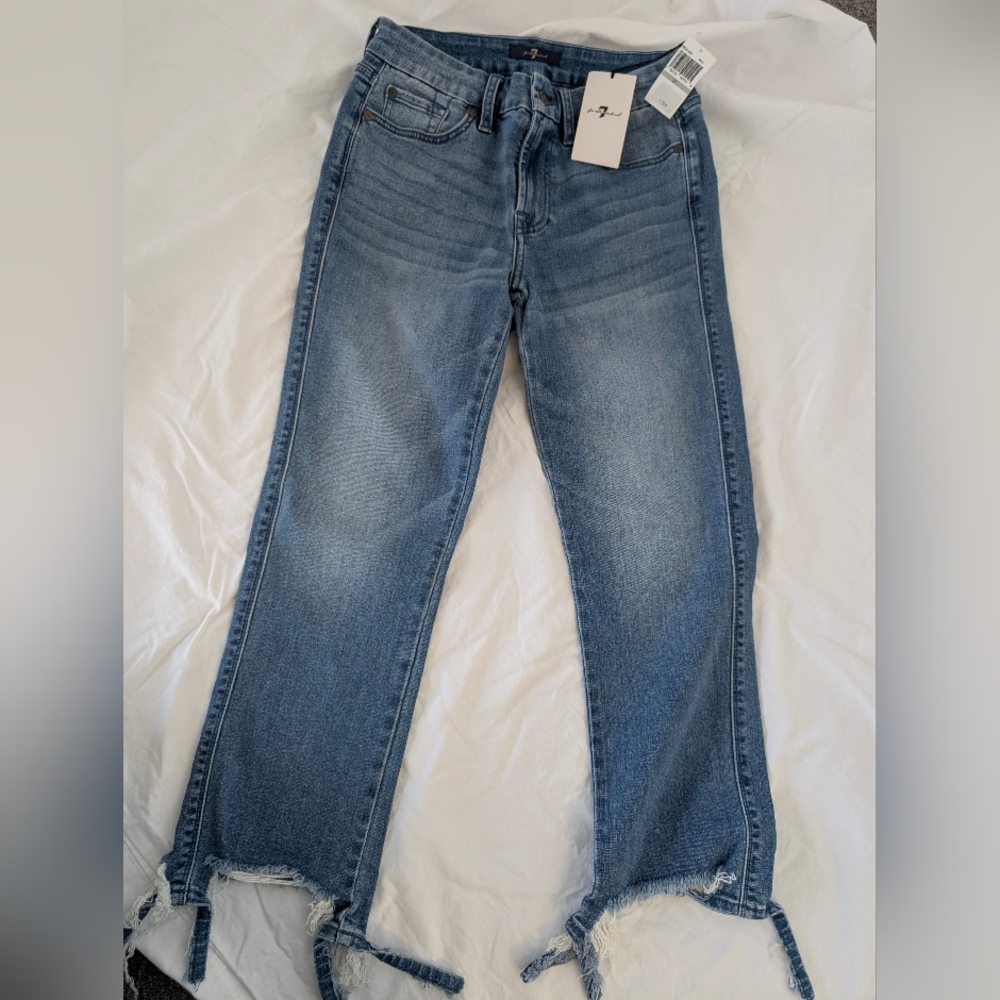 NWT 7 For All Mankind Distressed Blue Jeans - Picture 4 of 5